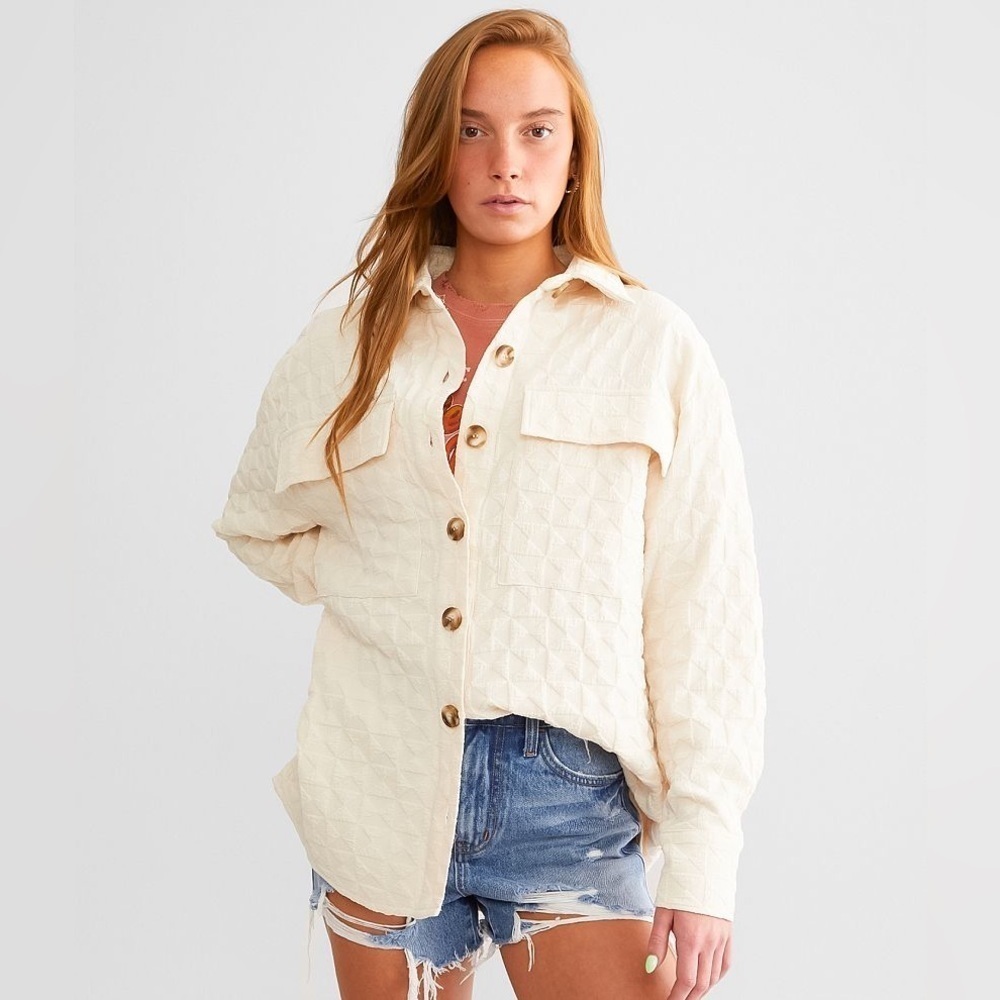 Privy Cream Quilted Shacket Cozy Coastal Grandmother Oversized Jacket